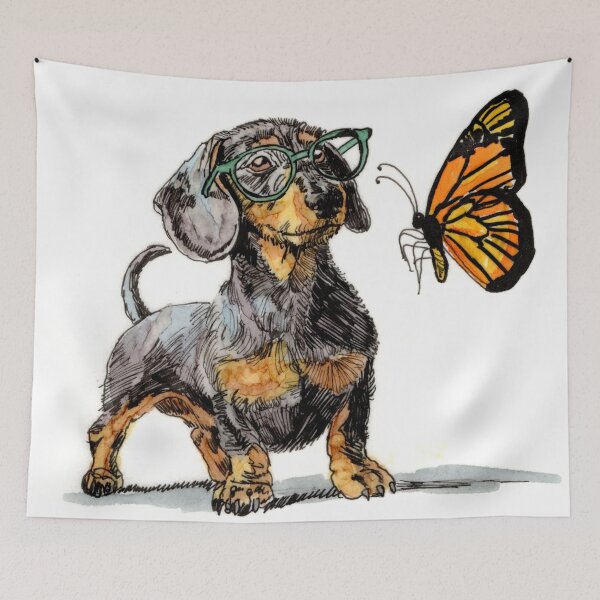 Item preview, Tri-Color Doxie and Butterfly designed and sold by Scribbles & Doodles by Jinx.