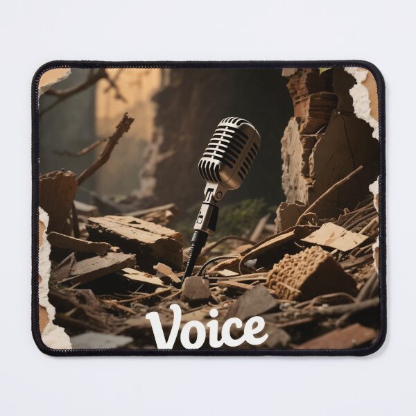Item preview, Vintage Microphone Amidst Rubble with Torn Paper and Green Leaves designed and sold by Creative88Art.