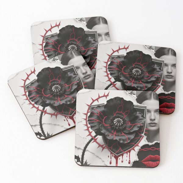 Item preview, Black Flower with Red Veins and Surreal Mixed Media Elements designed and sold by Creative88Art.