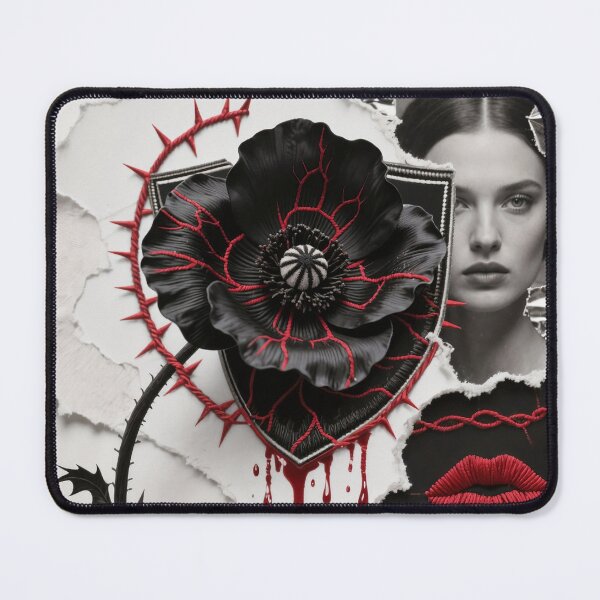 Item preview, Black Flower with Red Veins and Surreal Mixed Media Elements designed and sold by Creative88Art.