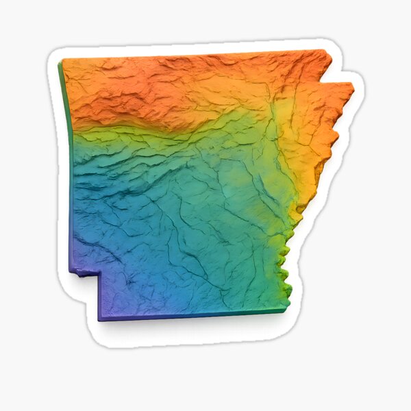 Vista previa del artículo con la obra «Mapa topográfico 3D colorido de Arkansas (fondo transparente)», diseñado y vendido por NCLaserDesigns.