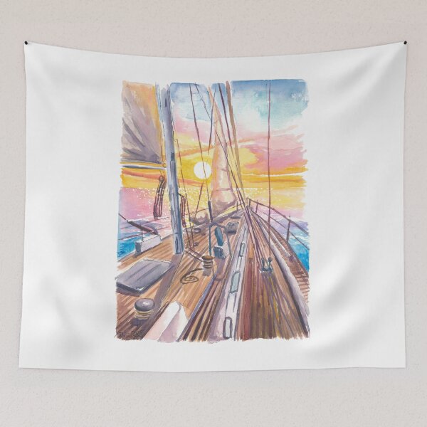 Item preview, Sailing Yacht Foredeck Facing Flames of the Falling Sun designed and sold by artshop77.