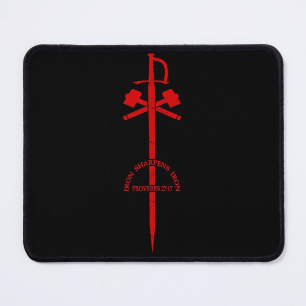 Item preview, iron sharpens iron - chi rho symbol with sword and hammer - red design | bible verse Proverbs 27 17 designed and sold by ZechJohnRB.