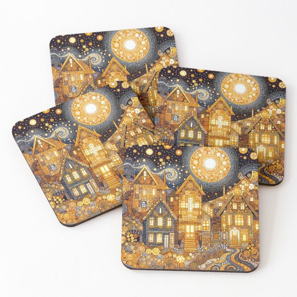 Item preview, Starry Dwellings Art, Gustav Klimt Inspiration, Golden Highlights designed and sold by Artistic Gift Print.