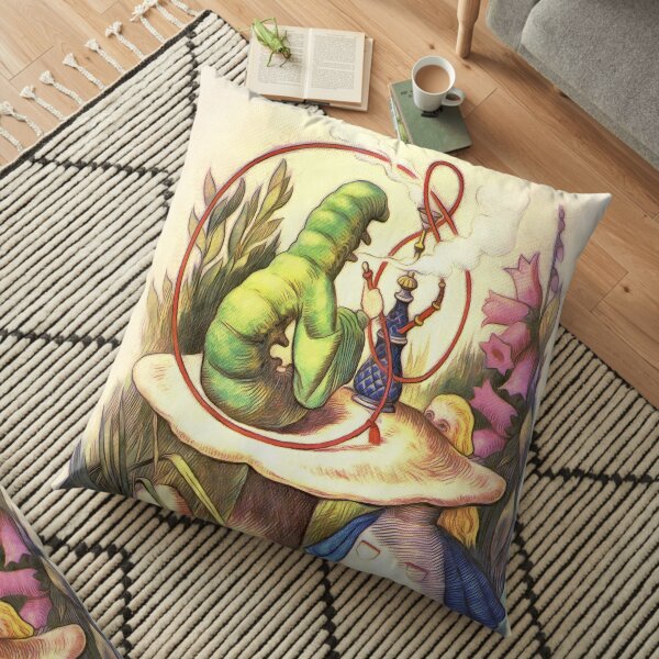 Alice & The Hookah Smoking Caterpillar - Alice In Wonderland Floor Pillow