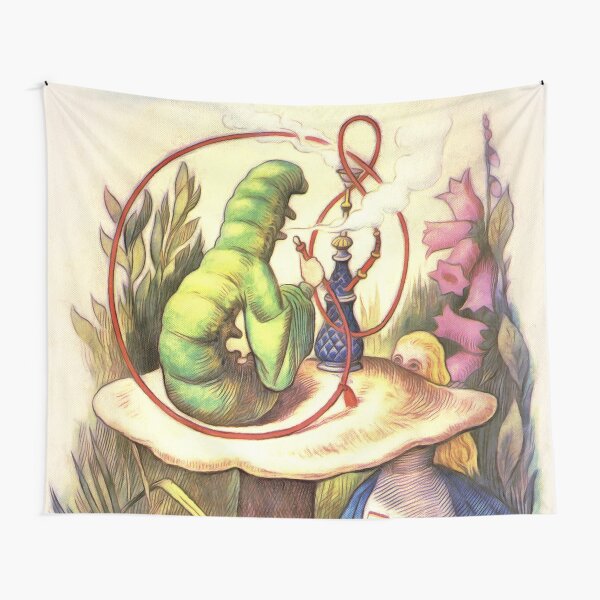 "Alice & The Hookah Smoking Caterpillar Alice In Wonderland" Tapestry