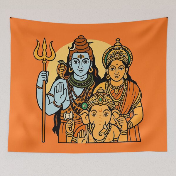 Item preview, Shiva Parivar - Lord Shiva, Parvati & Ganesha Devotional Art designed and sold by Myra365Art.