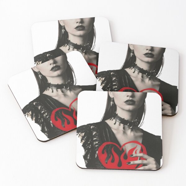 Item preview, Woman with Gothic Makeup Holding Red Heart with Black Flames designed and sold by Creative88Art.