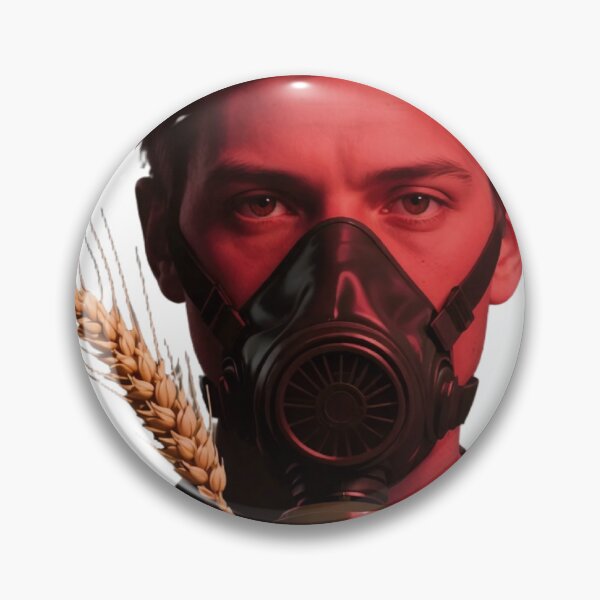 Item preview, Man in Black Gas Mask with Red Light and Wheat Stalk in Foreground designed and sold by Creative88Art.