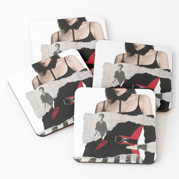 Item preview, Woman in Black and Red Outfit with Artistic Torn Paper Overlays designed and sold by Creative88Art.