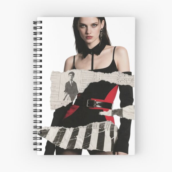 Item preview, Woman in Black and Red Outfit with Artistic Torn Paper Overlays designed and sold by Creative88Art.