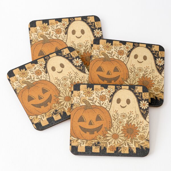 Item preview, Vintage Halloween Ghost and Pumpkin Floral | Retro Fall T-Shirt Design designed and sold by Threadfellas702.