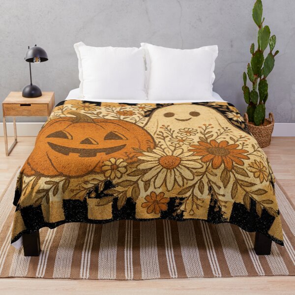 Item preview, Vintage Halloween Ghost and Pumpkin Floral | Retro Fall T-Shirt Design designed and sold by Threadfellas702.