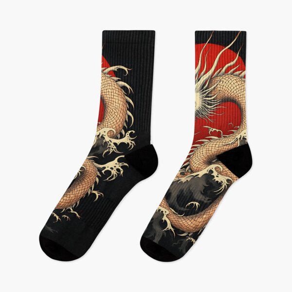 Item preview, Japanese Dragon Rising Sun Minimalist Vintage Art with Waves designed and sold by Nihonify.