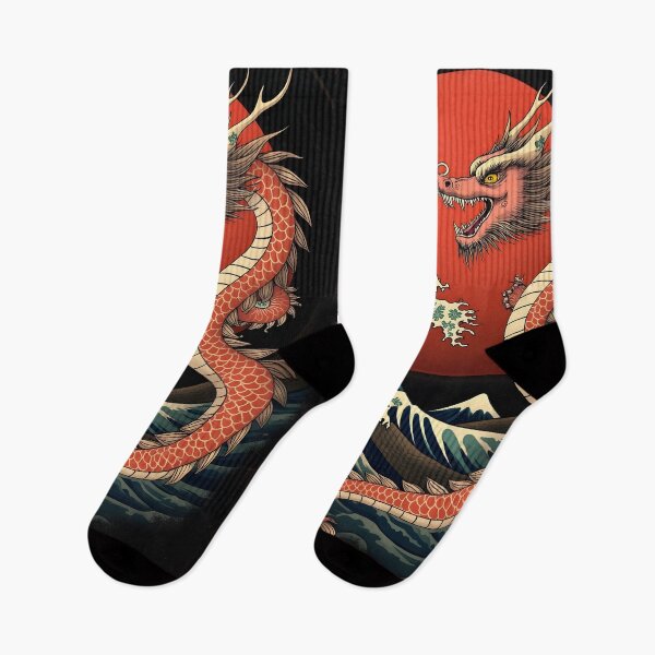 Item preview, Japanese Dragon Rising Sun Minimalist Vintage Art with Waves designed and sold by Nihonify.