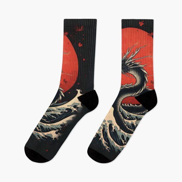 Item preview, Japanese Dragon Rising Sun Minimalist Vintage Art with Waves designed and sold by Nihonify.