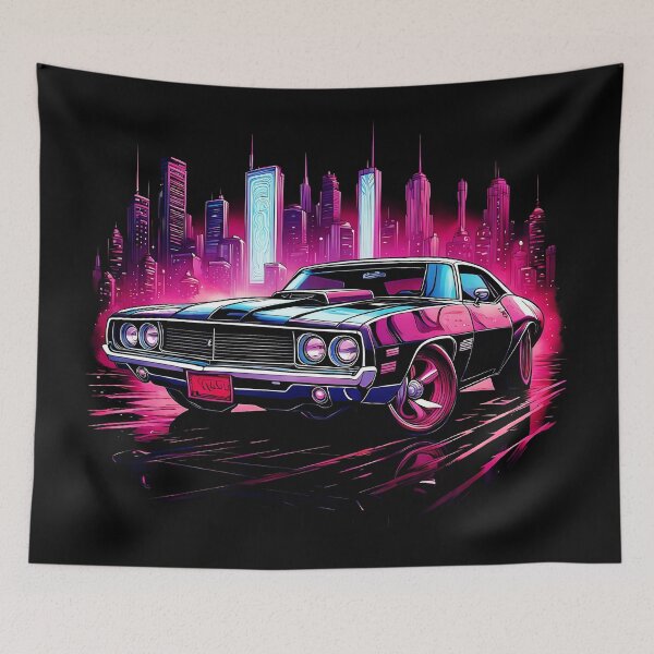 Artikelvorschau, Neon Muscle Car – Retro Power in Cyberpunk City entworfen und verkauft von Pixel-Up.