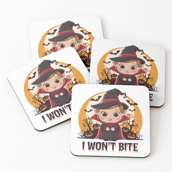 Item preview, Cute little witch with the phrase I won't bite. Sticker designed and sold by InkwiseIA.