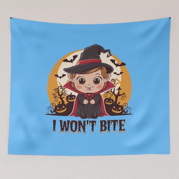 Item preview, Cute little witch with the phrase I won't bite. Sticker designed and sold by InkwiseIA.