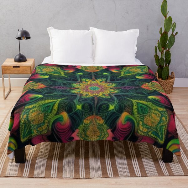Item preview, Psychedelic Floral Mandala with Neon Green and Magenta Swirls designed and sold by Harmonic_Layers.