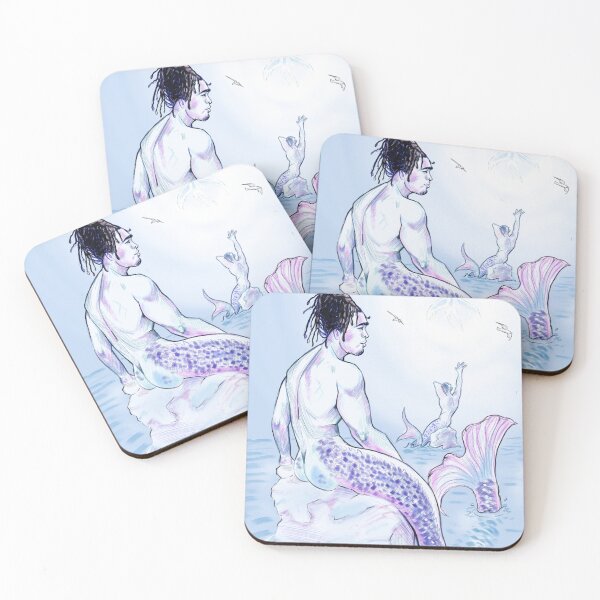Item preview, Handsome merman sat on a rock - gay artwork - ocean mermaid dreams designed and sold by DoodleDaddy_.