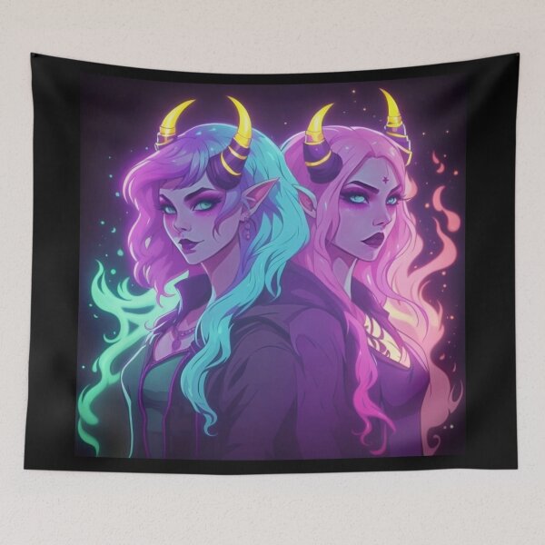 Item preview, Sisters of The Flame - Demon Goddesses in Neon Pastel Dreams designed and sold by DarkDesiresAU.