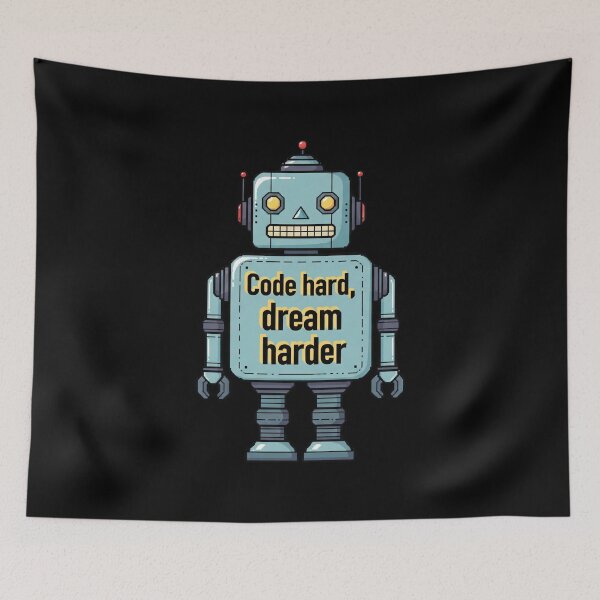 Item preview, Charming Pixel Robot with "Code Hard, Dream Harder" – Pastel Minimalist Tech designed and sold by kubix81.