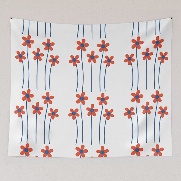 Item preview, Red and Blue Flower Patch - Bold Garden Illustration designed and sold by ArtfulWeave.