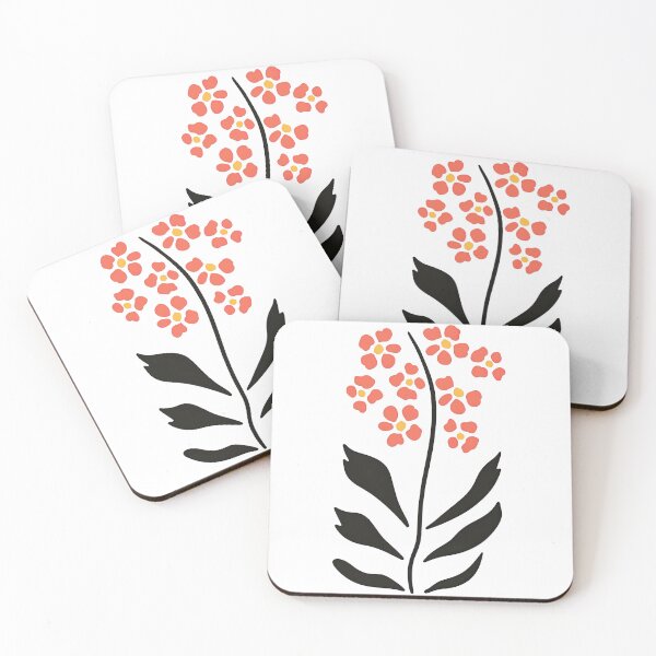 Item preview, Coral Flower Cluster with Dark Leaves - Stylized Botanical Design designed and sold by ArtfulWeave.