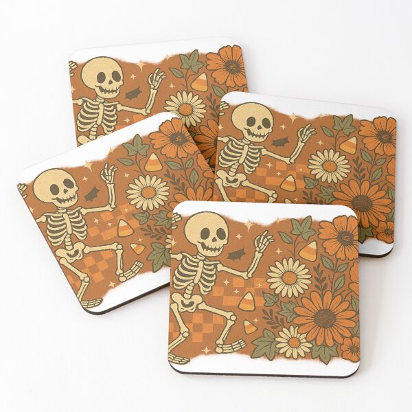 Item preview, Dancing Skeleton with Retro Florals & Candy Corn – Vintage Halloween Tee designed and sold by Threadfellas702.
