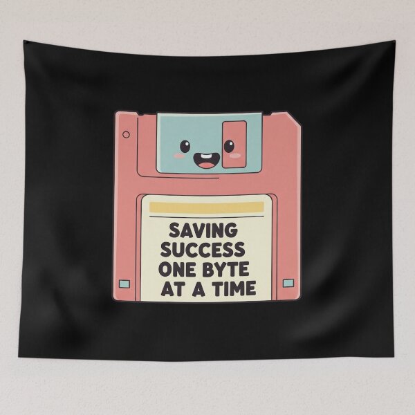 Item preview, Smiling Vintage Floppy Disk – Pastel Cartoon Tech Design with Motivational Quote designed and sold by kubix81.