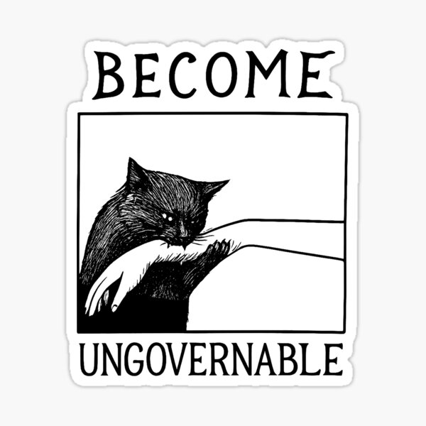 Item preview, Become Ungovernable - Black Cat Biting Hand Funny Meme designed and sold by Sergi  Tugas.