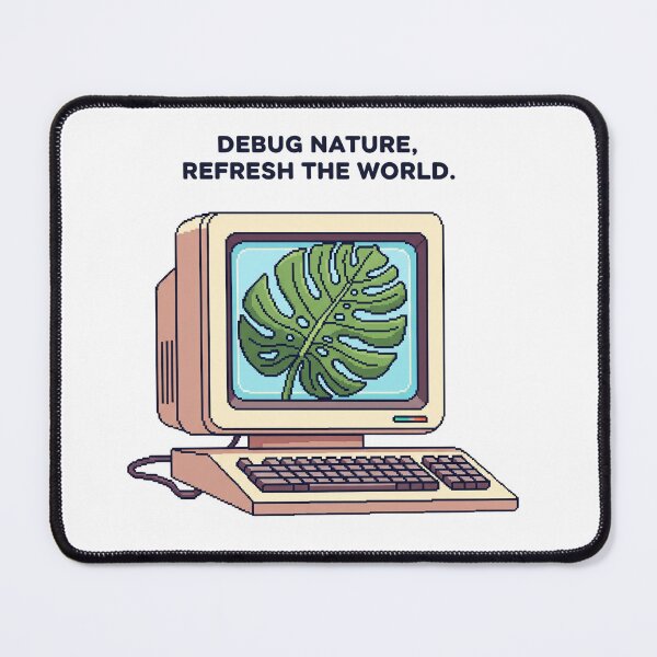 Item preview, Minimalist Retro Computer – Pixel Art with Monstera Leaf & Playful Nature Caption designed and sold by kubix81.