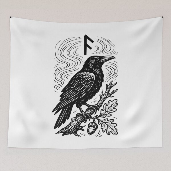 Item preview, Ansuz Rune – Raven Spirit on Oak Branch | Norse Pagan Art designed and sold by jelonkaa.