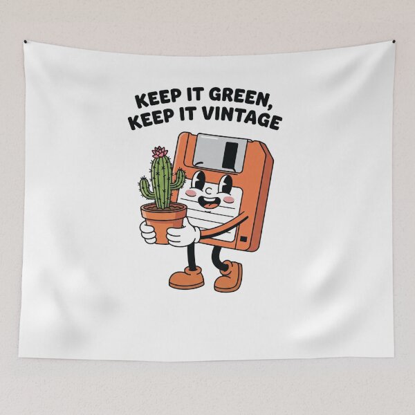 Item preview, Smiling Vintage Floppy Disk Holding Cactus – Retro Cartoon Eco-Tech Design designed and sold by kubix81.