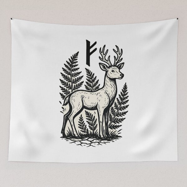 Item preview, Thurisaz Rune – Stag in Fern Forest | Norse Pagan Symbol Art designed and sold by jelonkaa.