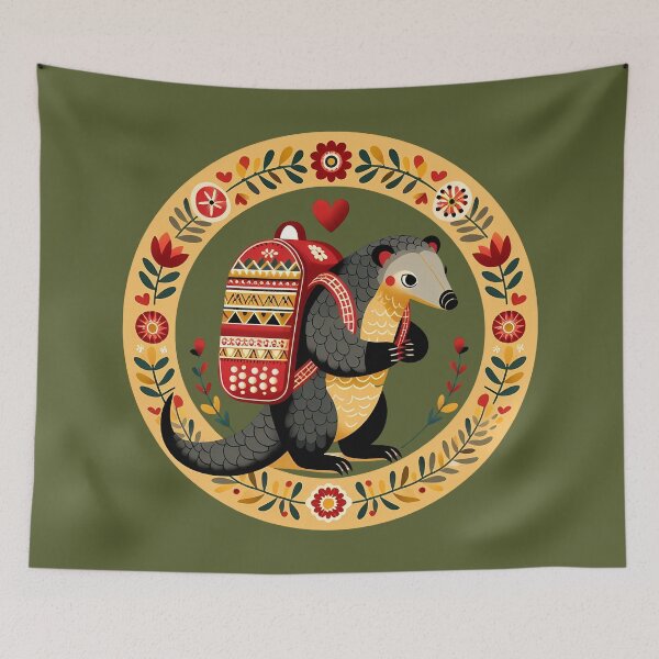 Item preview, Cute Pangolin Back To School Pupil: Hope for Wildlife: Scandinavian Folk Art by heidiannemorris © designed and sold by FOLK ART FUSION by heidiannemorris.