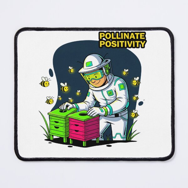 Item preview, Futuristic Cartoon Beekeeper – Eco-Cyber Neon Design with “Pollinate Positivity” Slogan designed and sold by kubix81.