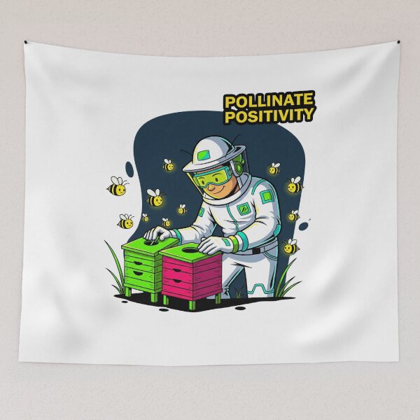 Item preview, Futuristic Cartoon Beekeeper – Eco-Cyber Neon Design with “Pollinate Positivity” Slogan designed and sold by kubix81.