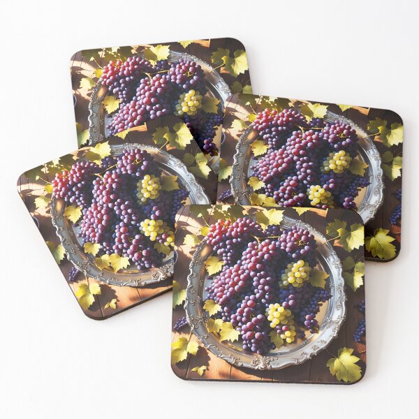 Item preview, Purple Grapes on Silver Tray – Elegant Overhead Still Life designed and sold by EmeraldeaArt.