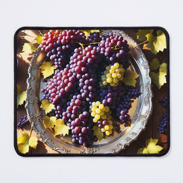 Item preview, Purple Grapes on Silver Tray – Elegant Overhead Still Life designed and sold by EmeraldeaArt.