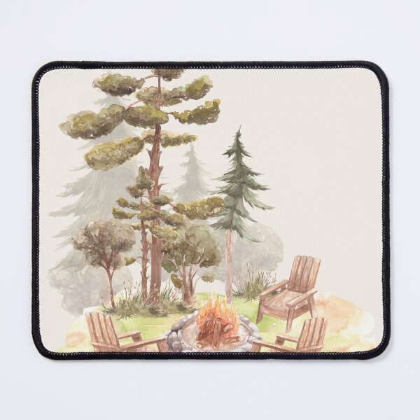 Item preview, watercolour campfire scene with pine trees   designed and sold by jessicaleah15.