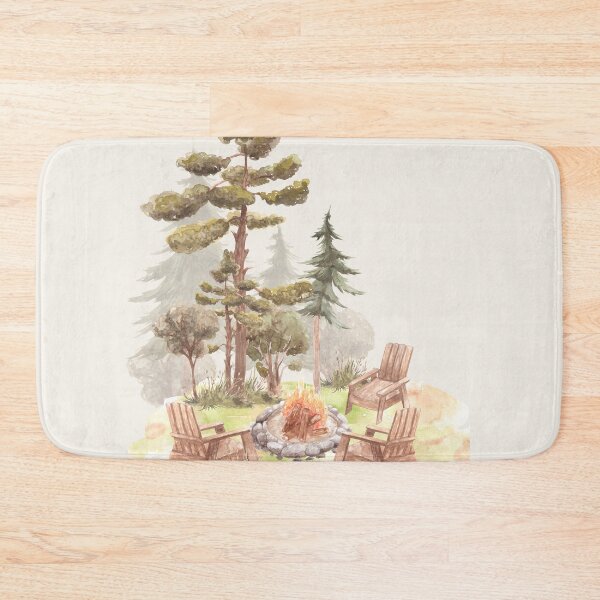 Item preview, watercolour campfire scene with pine trees   designed and sold by jessicaleah15.