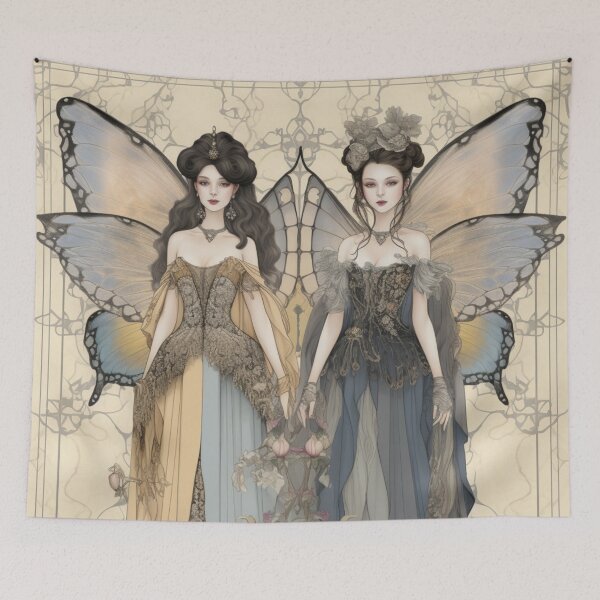 Item preview, Butterfly Twins | Fae Twins | Brunettes | Pastel Goth | Art Nouveau  designed and sold by Radiant-Art.