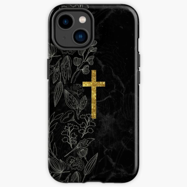 Christian Cross Symbol Design - Black Marble And Gold iPhone Tough Case