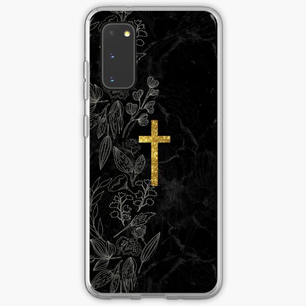 Christian Cross Symbol Design - Black Marble And Gold Samsung Galaxy Soft Case