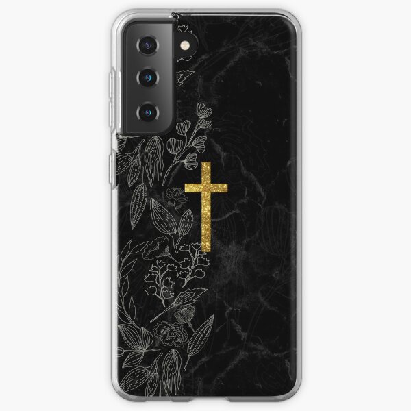 Christliches Kreuz-Symbol-Entwurf - schwarzer Marmor und Gold Samsung Galaxy Flexible Hülle