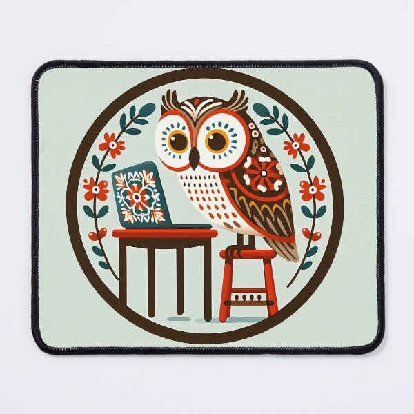 Item preview, Owl: Back to School Tech Scholar - Scandinavian Folk Art by heidiannemorris © designed and sold by FOLK ART FUSION by heidiannemorris.