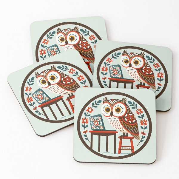 Item preview, Owl: Back to School Tech Scholar - Scandinavian Folk Art by heidiannemorris © designed and sold by FOLK ART FUSION by heidiannemorris.