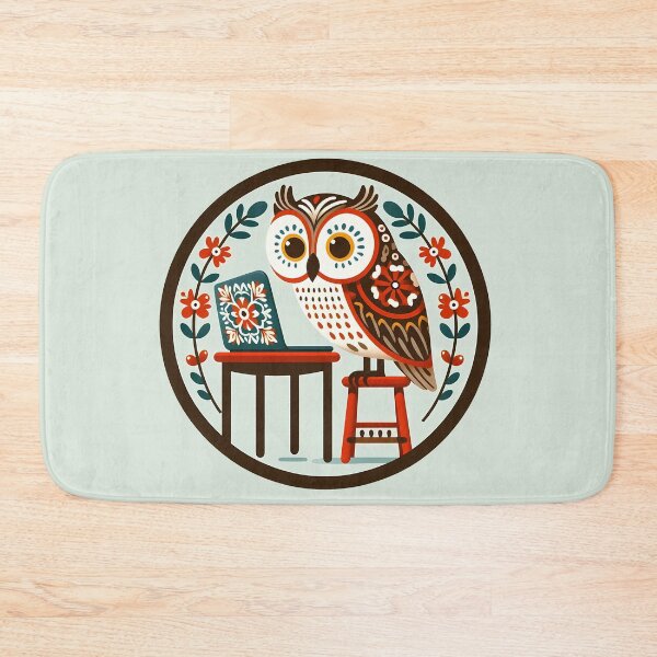 Item preview, Owl: Back to School Tech Scholar - Scandinavian Folk Art by heidiannemorris © designed and sold by FOLK ART FUSION by heidiannemorris.